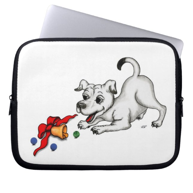 God jul! Puppy med Bell och Boll Laptop Sleeve (Framsidan)