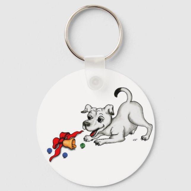 God jul! Puppy med Bell och Boll Nyckelring (Framsida)