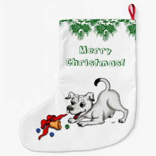 God jul! Puppy med Bell och Boll Stor Julstrumpa