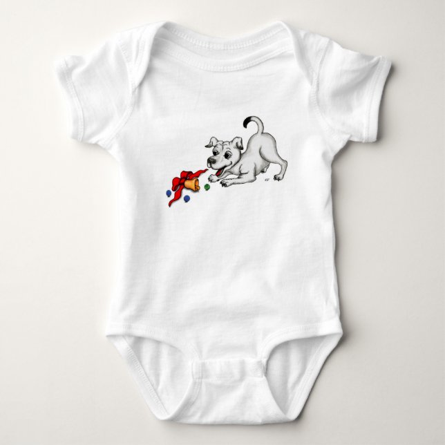 God jul! Puppy med Bell och Boll Tee Shirt (Framsida)