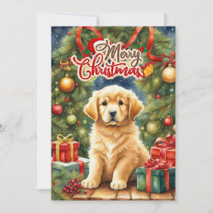 God jul Puppy och Julgran Julkort
