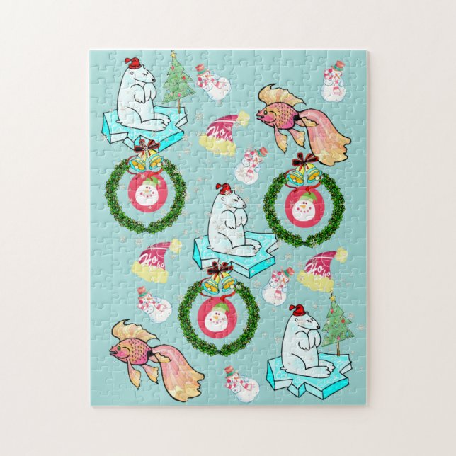 God jul Puzzle Polar Bear Snögubbe Pussel (Vertikal)