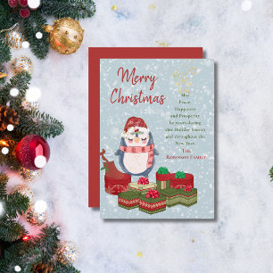 God jul Quote Cute Baby Penguin Santa Hat Julkort
