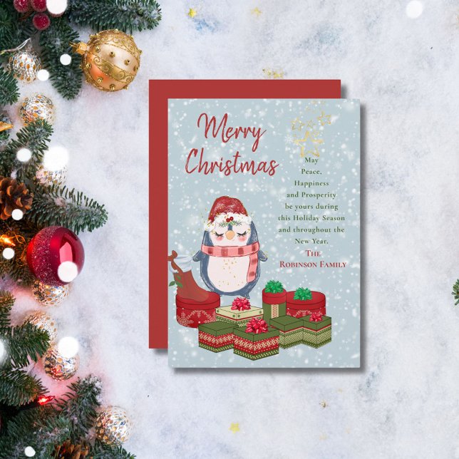 God jul Quote Cute Baby Penguin Santa Hat Julkort (Skapare uppladdad)