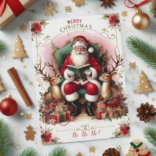 God jul Quote Santa Reading to Reindeers Julkort