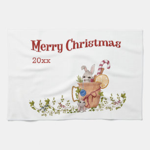 God jul Rabbit Teasing Bunny med år Kökshandduk