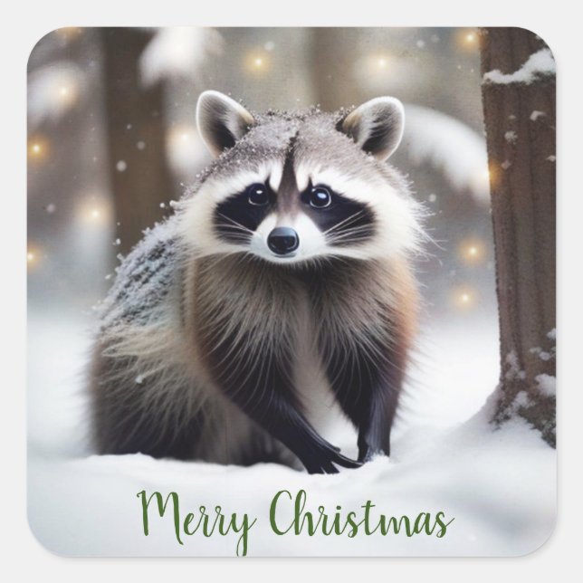 God jul Raccoon Fyrkantigt Klistermärke (Framsida)