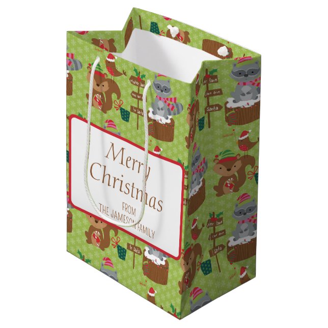 God Jul Raccoon och Squirrel & Snöflingor (Framsidan Vinklad)