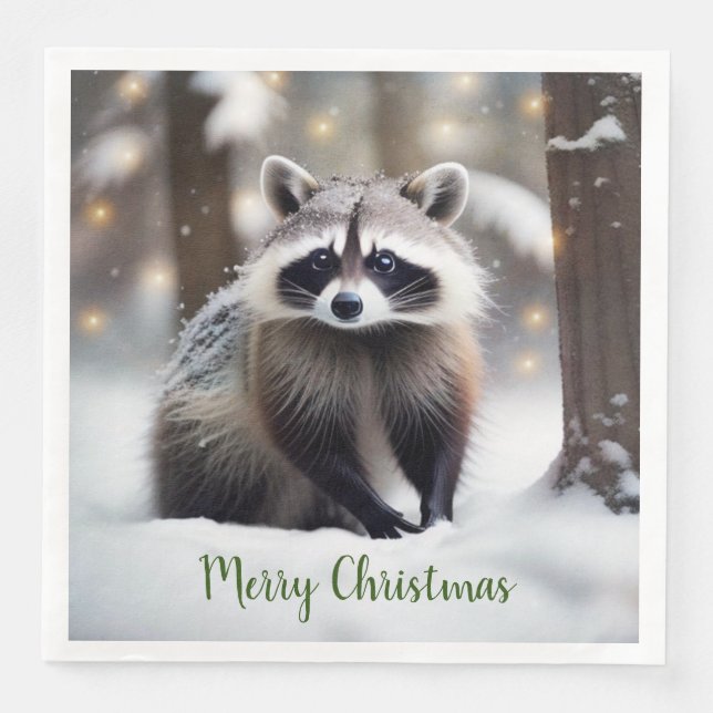 God jul Raccoon Papper Napkins Pappersservett (Framsida)
