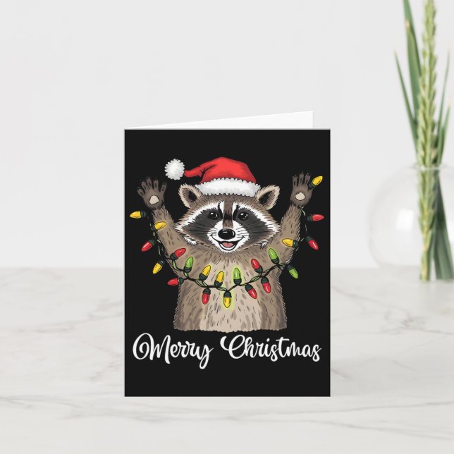 God jul Raccoon Santa Hat Julafton Light Pjs M Kort (Framsida)