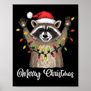God jul Raccoon Santa Hat Julafton Light Pjs M Poster