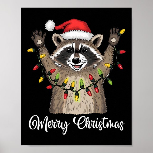 God jul Raccoon Santa Hat Julafton Light Pjs M Poster (Framsidan)