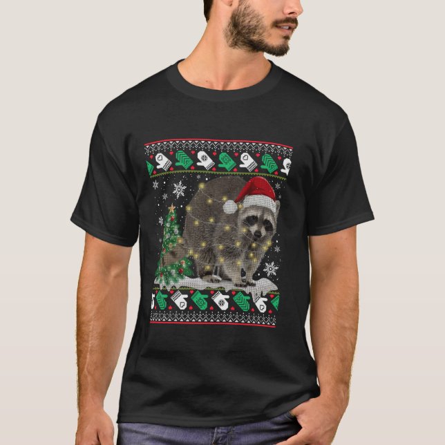 God jul, Raccoon Santa Hat Sweater Julafton för T Shirt (Framsida)