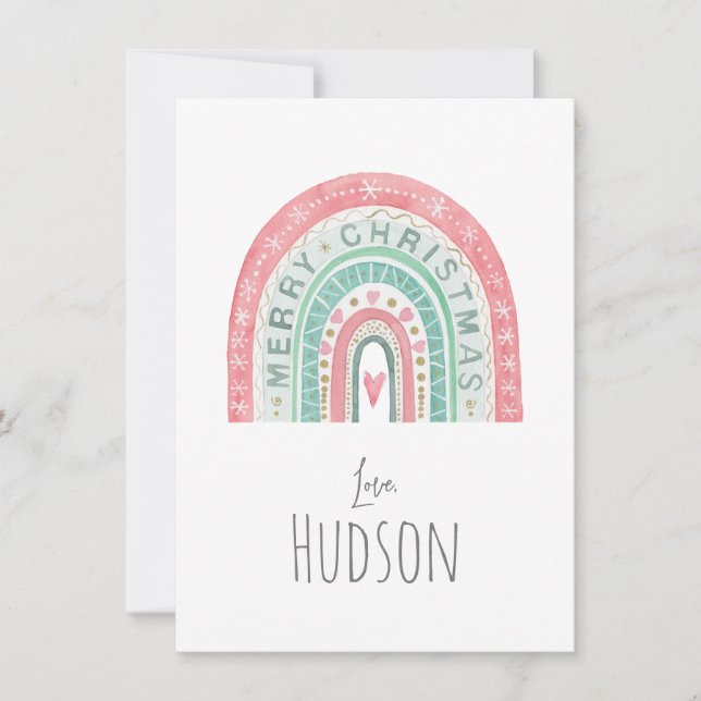 God Jul Rainbow KÄRLEK, NAMN Barnslig konst Julkort (Framsida)