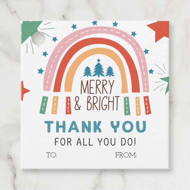 God Jul Rainbow Merry och Bright Gåvor Etiketter (Framsida)