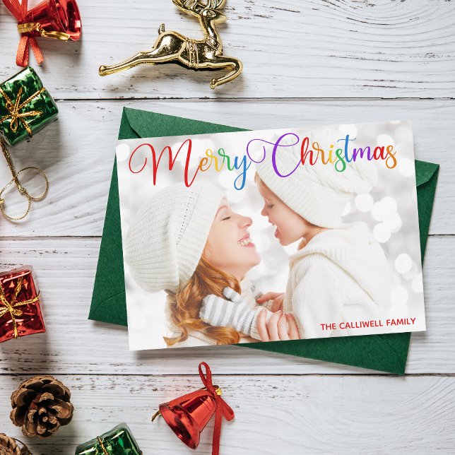 God jul Rainbow Script-familjens fotoSöt Julkort (Skapare uppladdad)