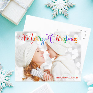 God jul Rainbow Script-familjens fotoSöt Vykort