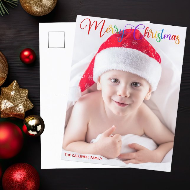 God jul Rainbow Script Overlay Photo Helg Vykort (Skapare uppladdad)