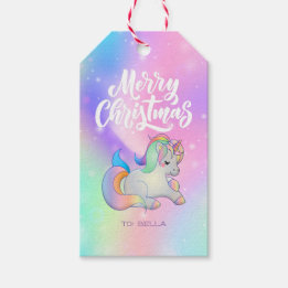 God jul Rainbow Unicorn Helgdag Star Presentetikett