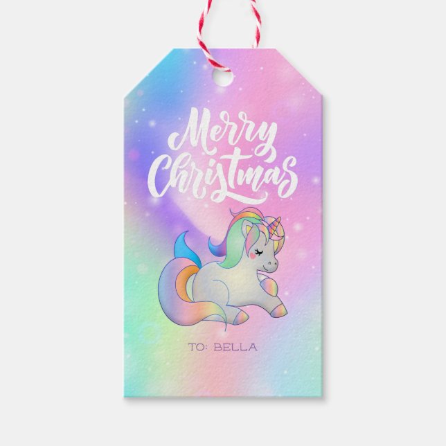 God jul Rainbow Unicorn Helgdag Star Presentetikett (Framsidan)
