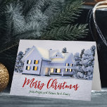 God jul Real Gods Company Winter House Helgkort<br><div class="desc">Detta vackra anpassningsbar,  äkta helgdag-kort i gods är perfekt för ett realbolag i norr. Det vackra vita snö linjer,  träd och huset på det här vinterfotot. En sfärare kan behålla God jul i skript för röd grönt eller anpassa med sina egna säsonhälsningar. Lägg till ditt personlig-meddelande i.</div>