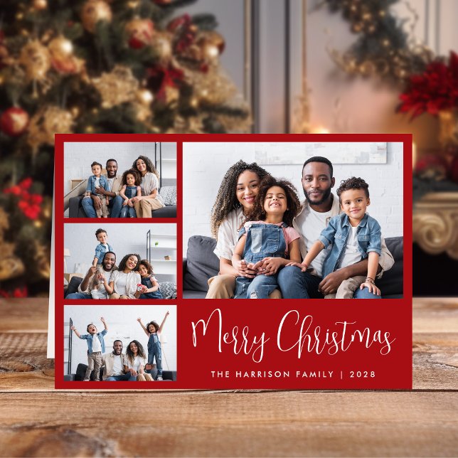 God jul Red 4 Photo Helgkort (Share the love and warmth of the season with a personalized 4 photo Christmas card)