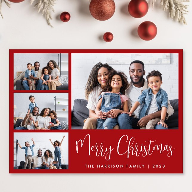 God jul Red 6 Photo Julkort (Share the love and warmth of the season with a personalized 6 photo Christmas card)