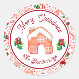 God jul Red and Grönt Gingerbröd Runt Klistermärke