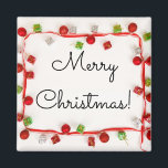 God jul Red and Grönt Ornaments Magnet<br><div class="desc">Med röd och grönt julprydnad på ett rött band och God jul! Den här texten är helt anpassade och ändrar meddelande,  teckensnitt,  färg,  storlek och placering för bästa möjliga upplevelse.</div>