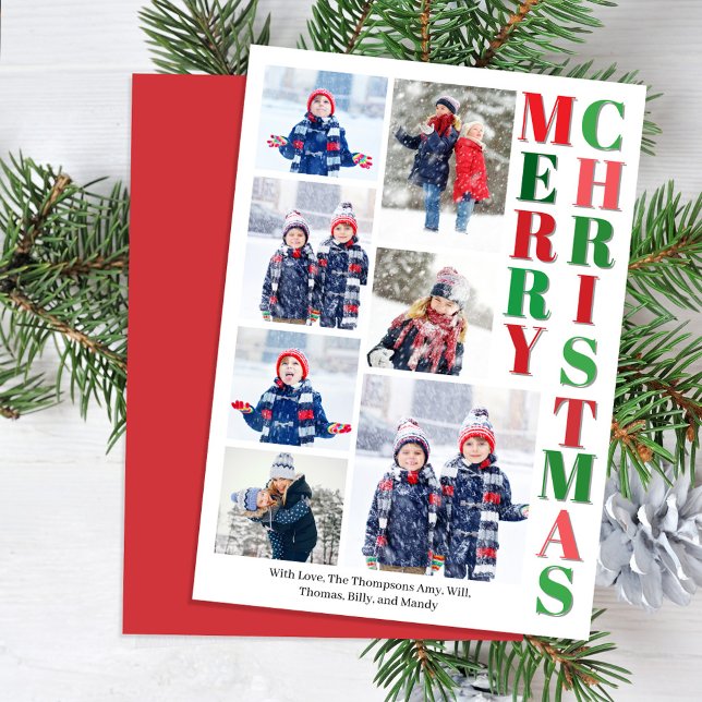 God jul Red and Grönt Photo Collage Julkort (Merry Christmas Holiday Photo Collage Card.)