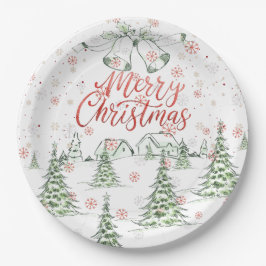 God jul Red and Grönt Snowy Träd