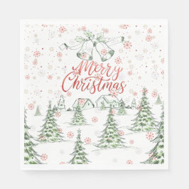 God jul Red and Grönt Snowy Träd Pappersservett