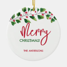 God jul Red and Grönt Watercolor Watercolor Wand Julgransprydnad Keramik