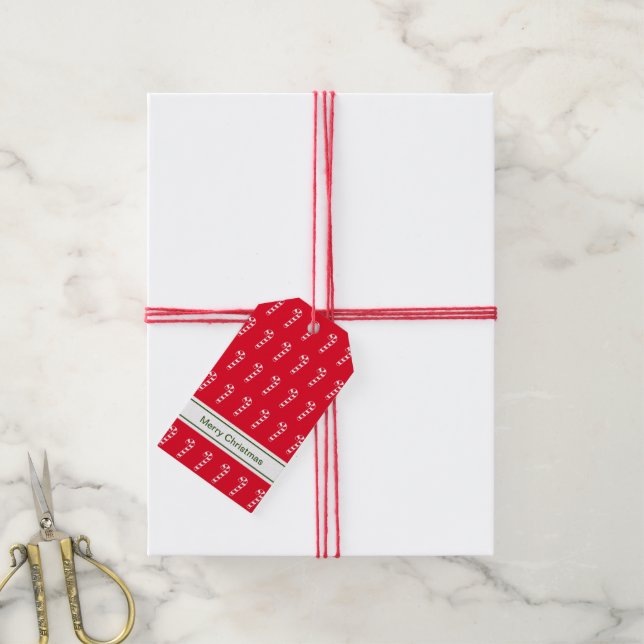 God jul Red and White Candy cane Namn Text Presentetikett (Med Snöre)