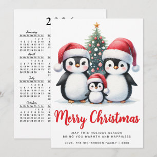 God jul Red and White Cute Penguin Family Julkort