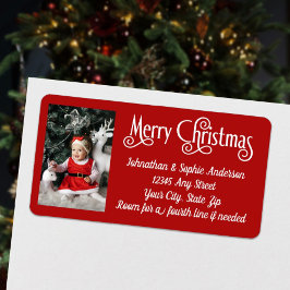 God jul Red and White Photo Returadress Adressetikett