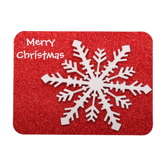 God jul Red and White Snowflake Modern Magnet (Horisontell)