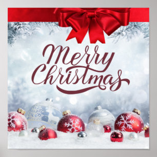 God jul Red and White Snowflake Ornaments Poster