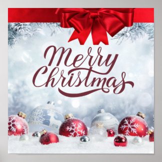 God jul Red and White Snowflake Ornaments Poster