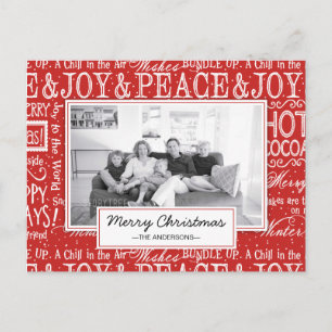 God jul Red and White Verse Family Photo Helg Vykort