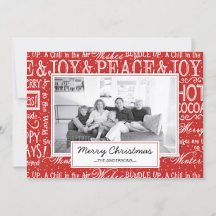 God jul Red and White Verse Family Photo Julkort