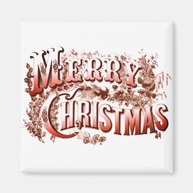 God jul Red and White Vintage Helgdag Magnet (Framsidan)