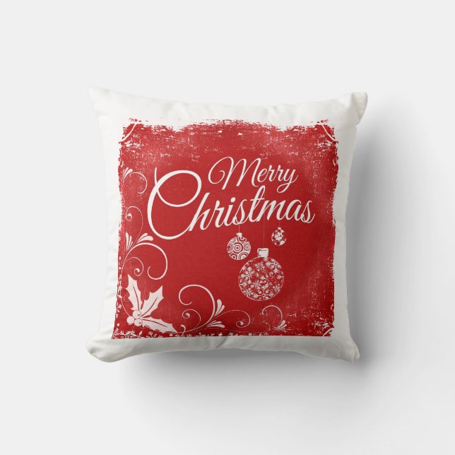 God jul Red and White Vintage Retro Kudde (Framsida)