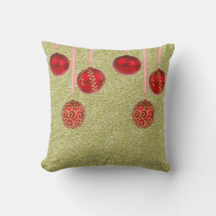 God jul Red Baubles Glitter Guld Pillow Kudde