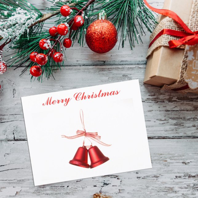 God jul Red Bell-dekoration med text Helg Vykort (Skapare uppladdad)