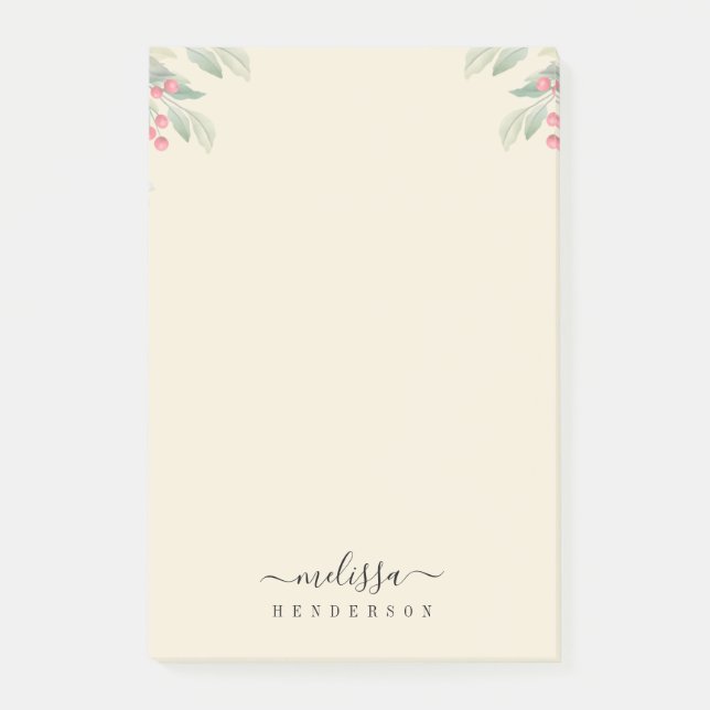 God jul Red Berries Botanical Helgdag Post-it Block (Framsida)