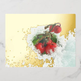 God jul Red Berries Gold Foil vykort