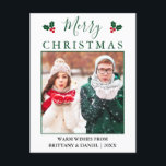 God jul Red Berries Photo Grönt Vykort<br><div class="desc">Foto God jul Red Holly Berries Helgdag Postcard - Grönt Script</div>