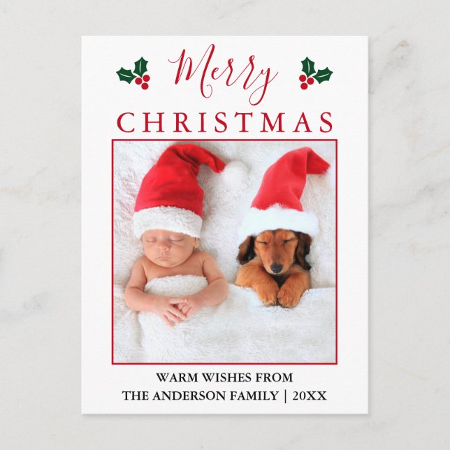 God jul Red Berries Photo Vykort (Framsida)