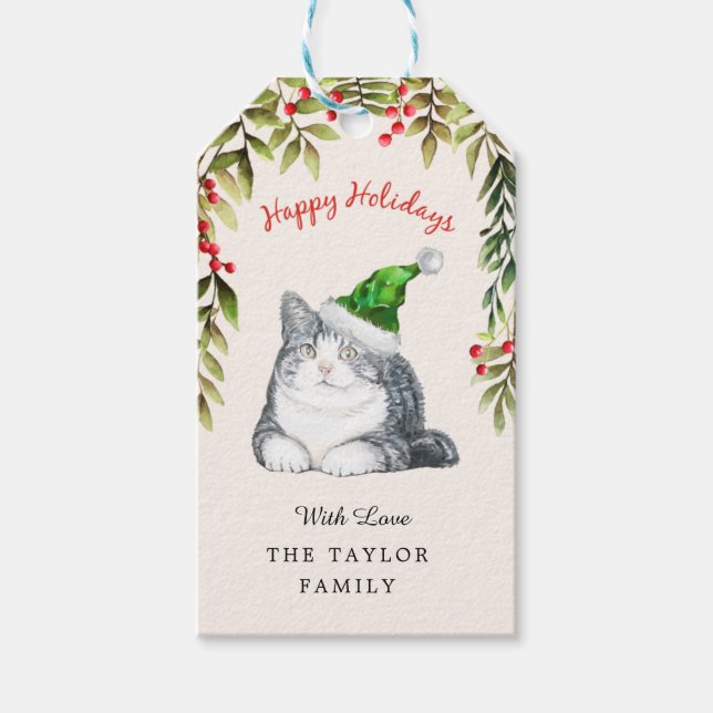 God jul Red Berries Tjock Cat Lovers Presentetikett (Framsidan)
